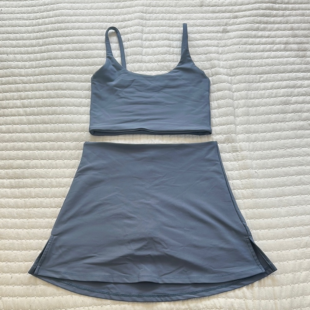 Skatie Slate Blue Mini Skirt and Crop Top Set